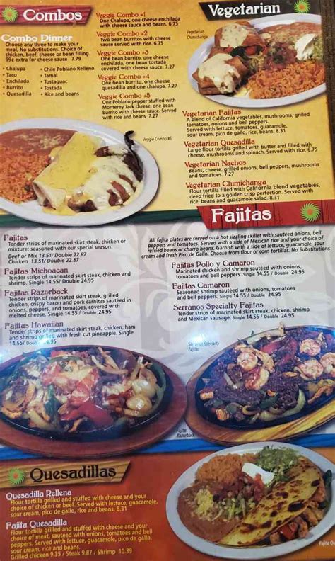 serranos menu|Serranos Mexican Restaurant menu